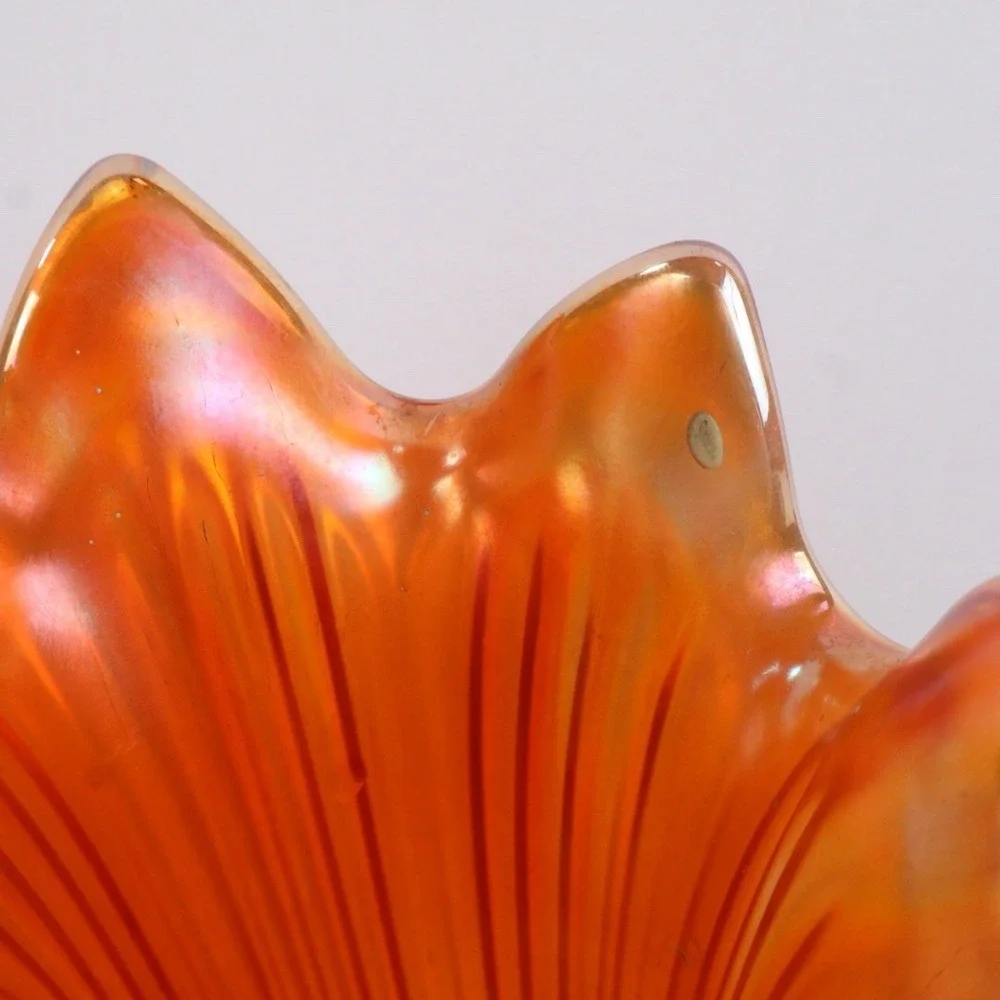 Fenton Antique Carnival Glass Swung Vase Orange Marigold Candy Ribbon‎ Crimped